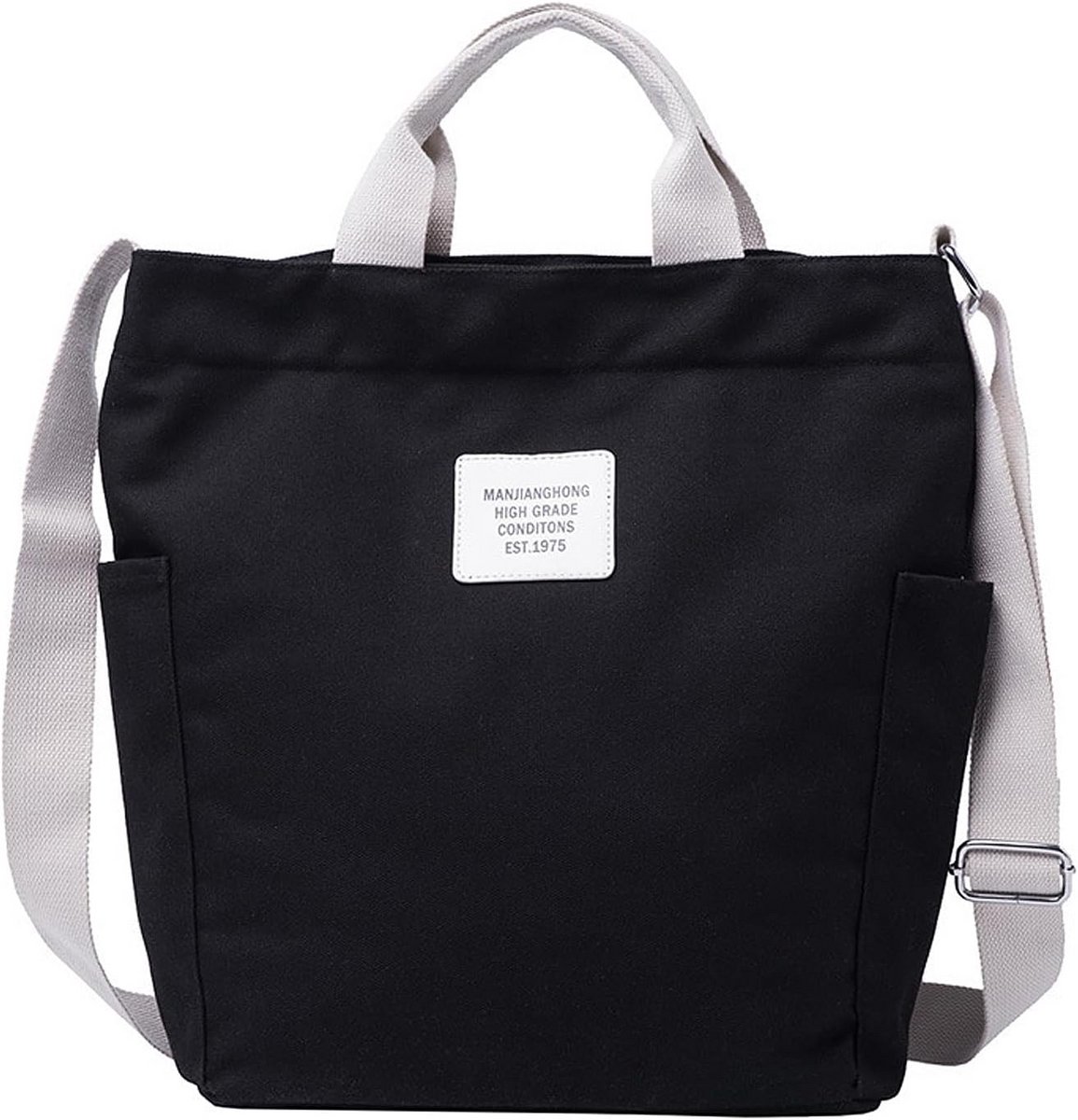Grote Casual Dames Schoudertas Canvas Handtas Schooltas Crossbody Shopper Zwart