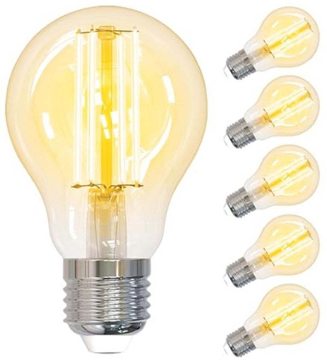 LED Filament Lamp E27 - 7W Warm Wit 2700K, 806 Lumen, Set van 6