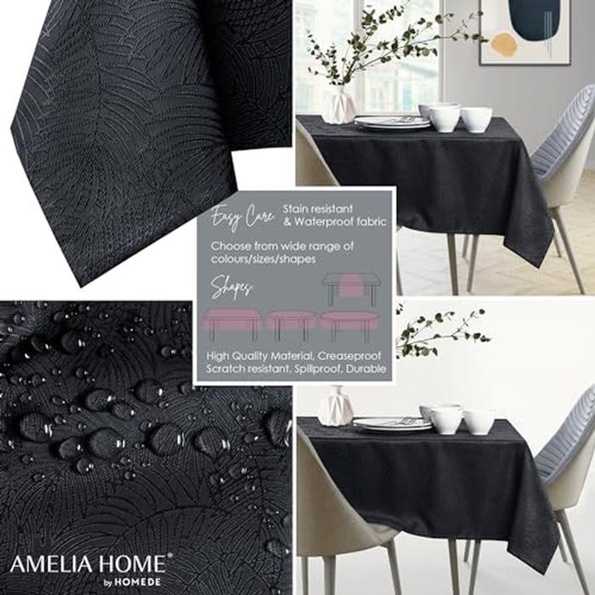 Tafelkleed waterafstotend linnenlook zwart 100x100 cm