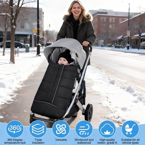 Voetenzak Buggy - Kinderwagen Wiegdeken - Universeel - Zwart van Merkloos — afbeelding 3