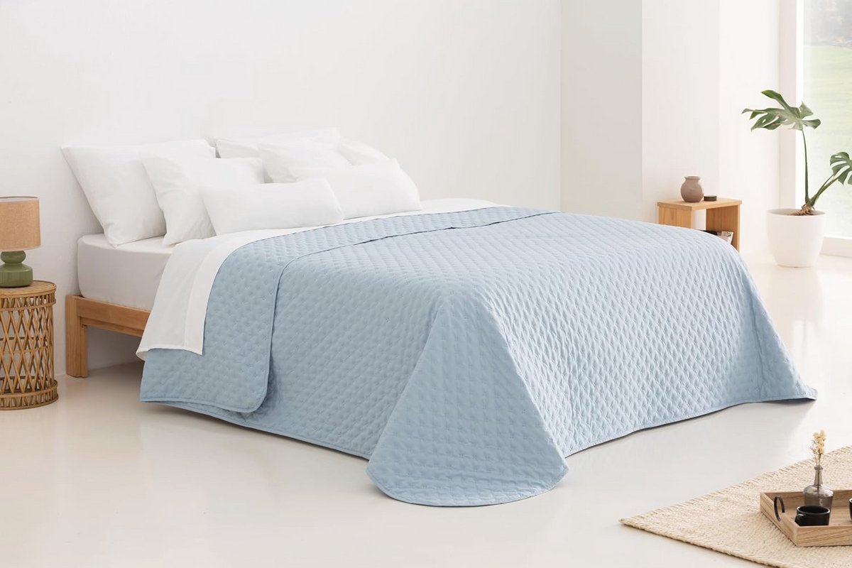 Multifunctionele sprei met sterdesign - 100% microvezel, extra zacht en stijlvol, perfect voor elk seizoen, beschikbaar in lichtblauw