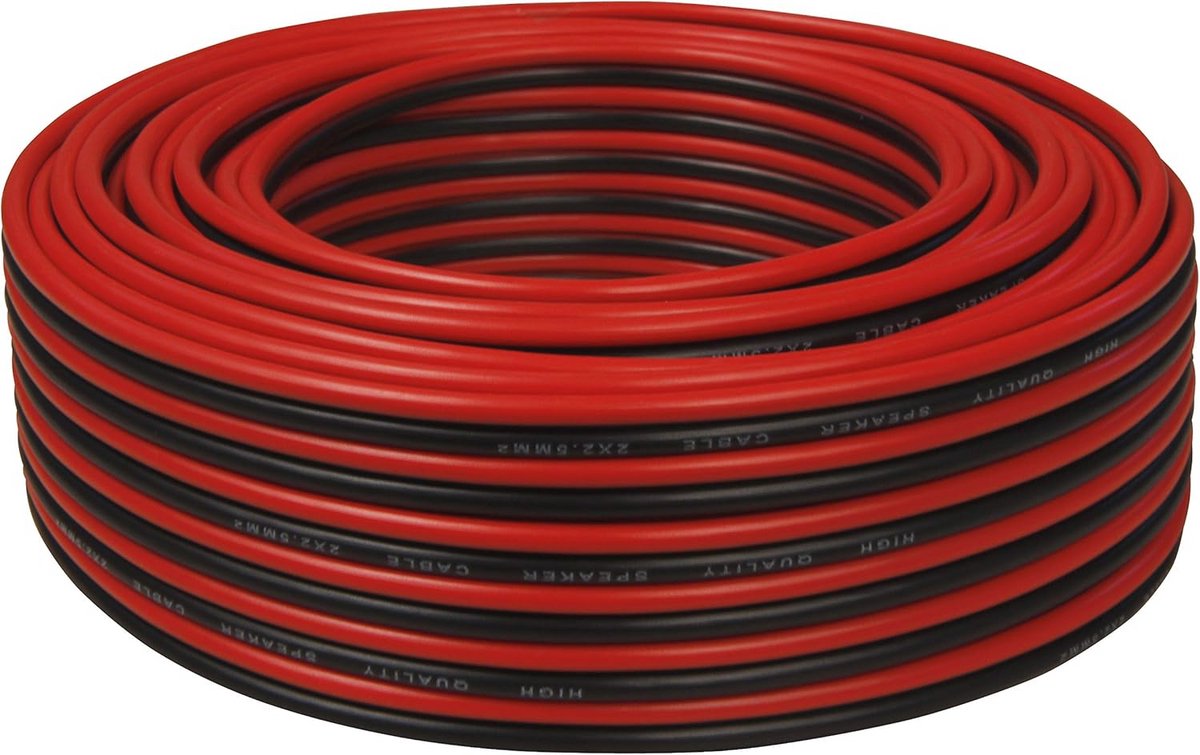 Luidsprekerkabel 2x1,50mm² (boxkabel/audiokabel) 25m Rood/Zwart