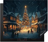 KitchenYeah® Inductie beschermer 60x52 cm - Kerstdorp - Kerst - Sneeuw - Feestdagen - Kookplaataccessoires - Afdekplaat voor kookplaat - Inductiebeschermer - Inductiemat - Inductieplaat mat - Keuken decoratie