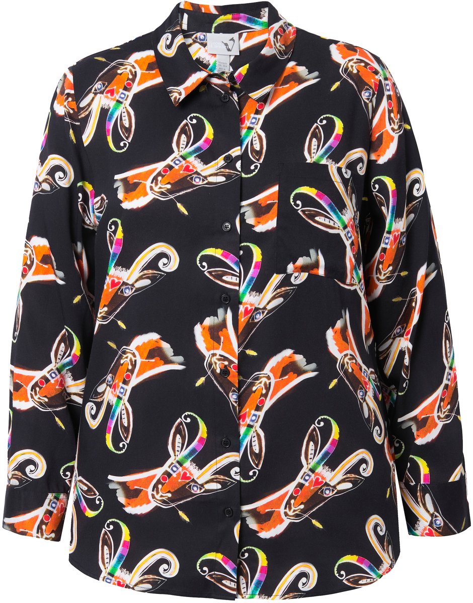 Ulla Popken - Dames - Overhemdblouse landhuisprint overhemdkraag lange mouwen - Oranjerood - Maat 58+