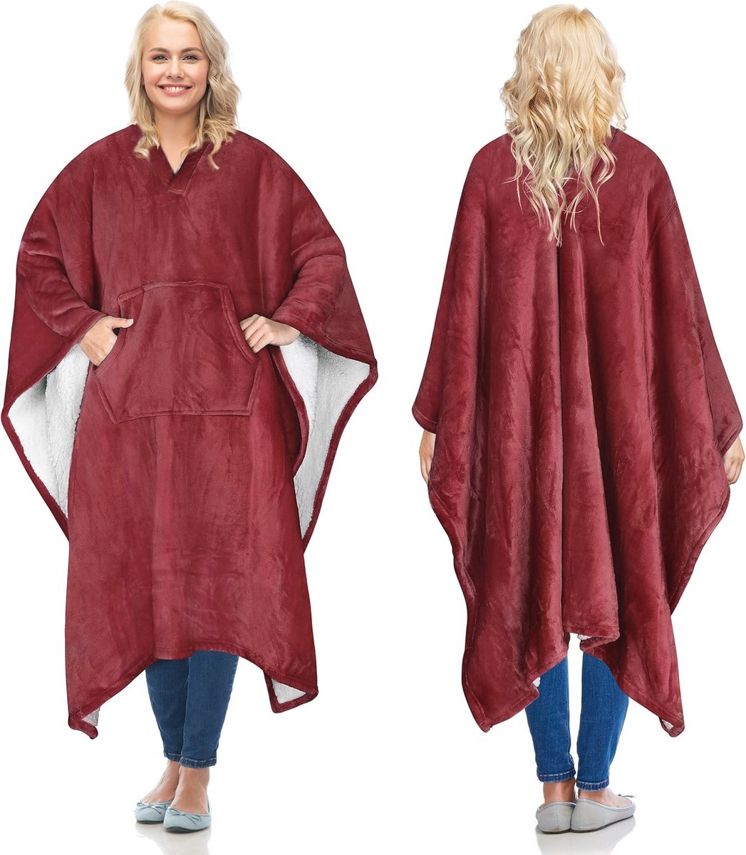 Super Zachte Sherpa Poncho Deken voor Volwassenen en Kinderen - Draagbare Fleece deken voor Binnen en Buiten, 200 x 140 cm
