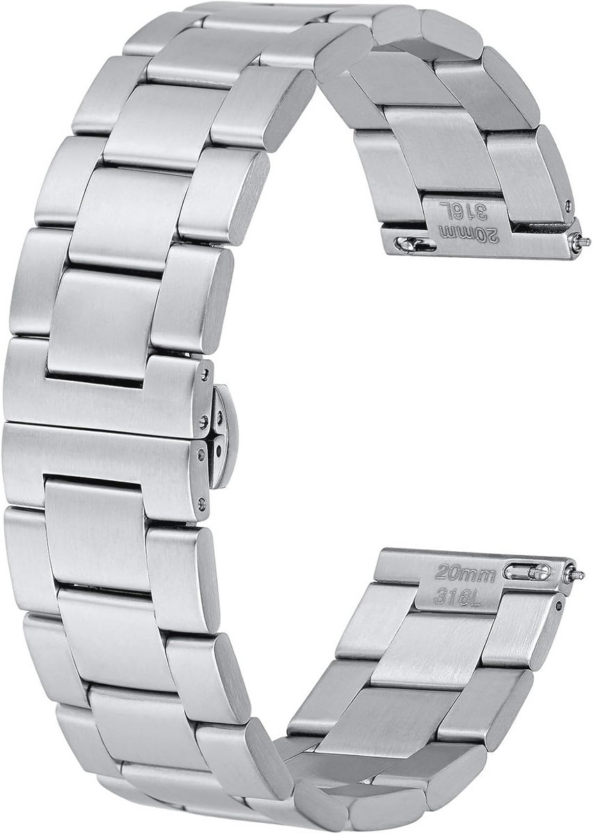 Metaal Horlogebandje 316L Roestvrij Staal, Conisch Uitlopende Armband met Vouwsluiting - Verkrijgbaar in 18mm, 19mm, 20mm, 21mm en 22mm