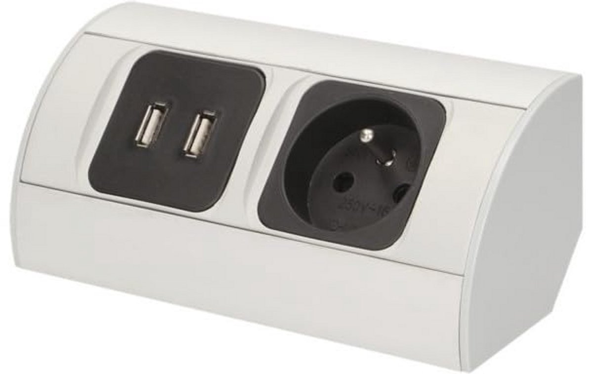 Hoekstopcontact met USB-opladers voor keuken en kantoor - 3680W, 16A, grijs