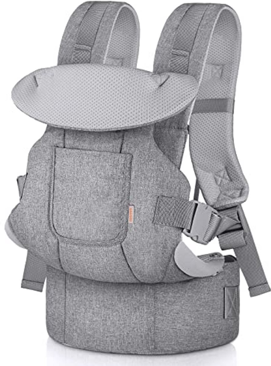 Ergonomische Babydrager voor Baby's en Peuters 0-36 Maanden, Gezichtig naar Voren of Achteren Draagbaar, Grijs