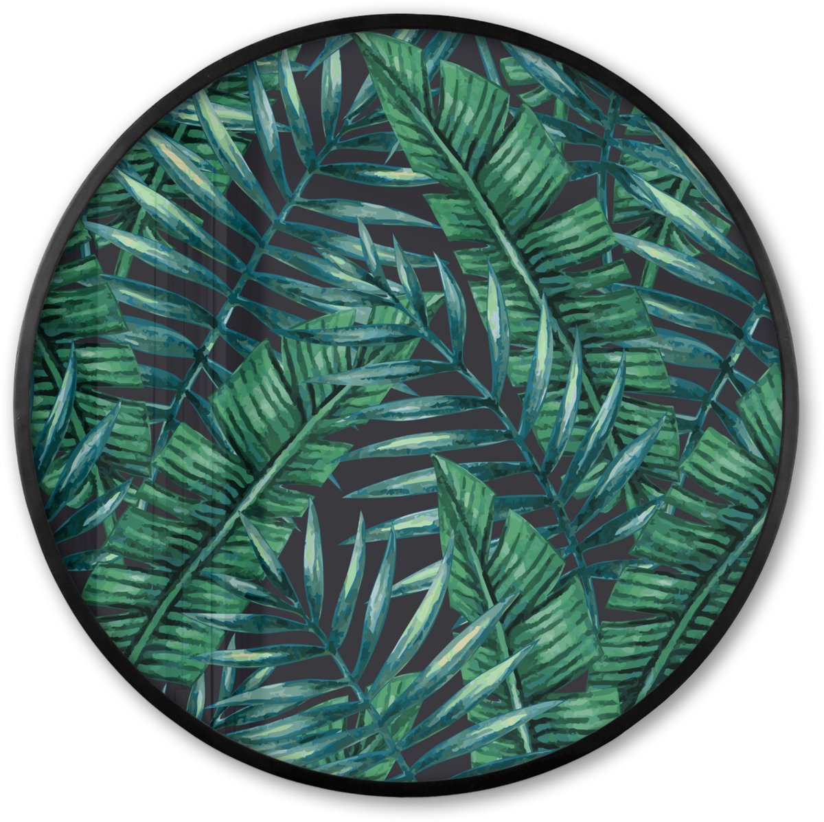 FrameYourWall Poster in lijst Rond - Fotolijst 60x60 cm - Posters - Bladeren - Tropisch - Jungle - Natuur - Ronde posterlijst zwart - Decoratie - Wanddecoratie woonkamer - Muurdecoratie slaapkamer Tropical dream