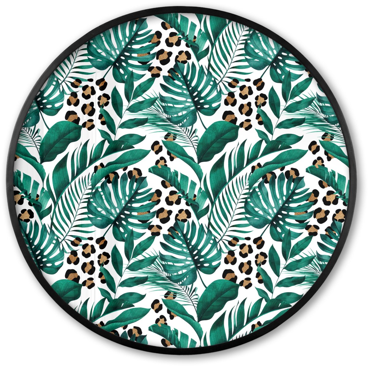 FrameYourWall Poster in lijst Rond - Fotolijst 60x60 cm - Posters - Bladeren - Tropisch - Jungle - Ronde posterlijst zwart - Decoratie - Wanddecoratie woonkamer - Muurdecoratie slaapkamer Multicolor