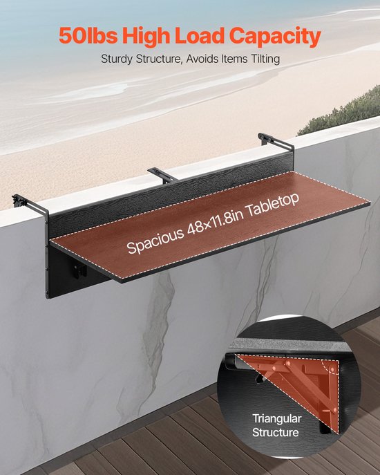 VEVOR Balkontafel Hangtafel Balkon Hangtafel Opvouwbaar Opvouwbare tafel 1220x300mm van Merkloos — afbeelding 3