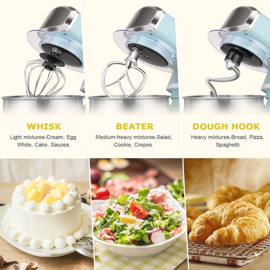 Kleine Elektrische Stand Mixer 3.2Qt - 6 Snelheden met Klopper, Deeghaak en Plat Klopper van Merkloos — afbeelding 2