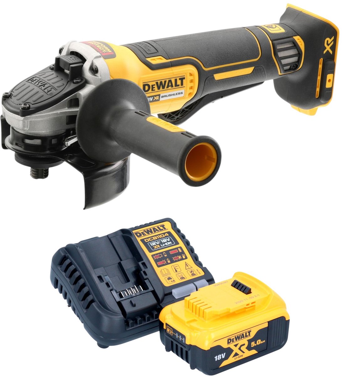 DeWalt DCG 406 P1 accu haakse slijper 18 V 125 mm borstelloos + 1x accu 5,0 Ah + oplader