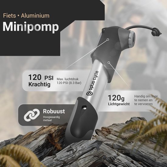 Mini Fietspomp 120 PSI - Handpomp voor Fiets - Compacte MTB en Racefiets Pomp — afbeelding 2