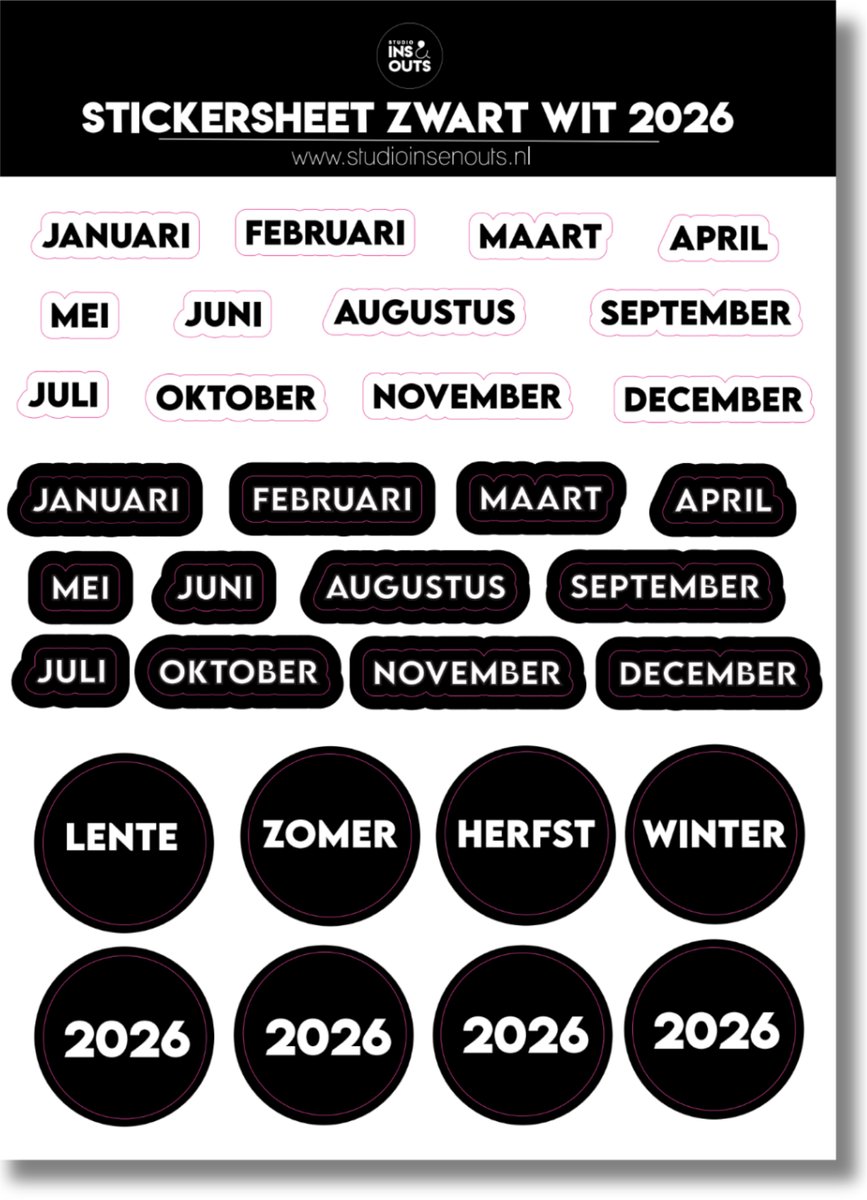 Stickervel Maanden 2026 | Zwart Wit