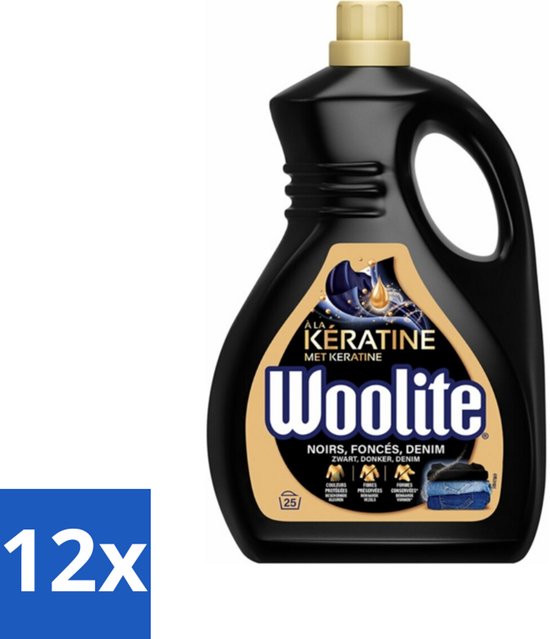 12 x Woolite Wasmiddel Black met Keratine 25 wasbeurten 1,5 liter - Wasmiddel Voor Donkere Kleding - Denim Wasmiddel - Kleurbescherming - Wasmiddel Met Keratine - Wasmiddel Voor Handwas