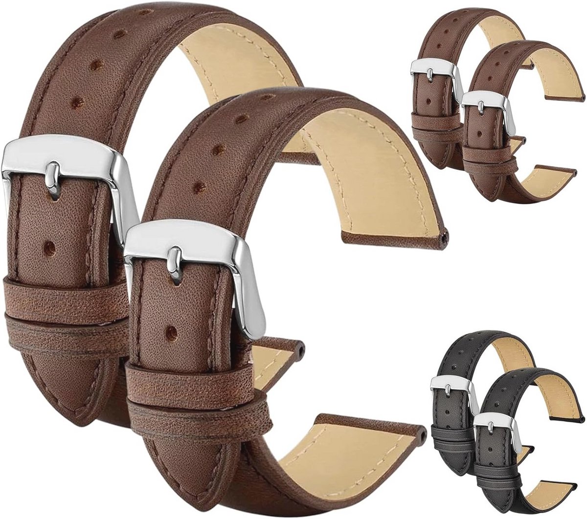 Leren Horlogebandjes voor Heren en Dames - 22 mm en 20 mm - 2 Stuks