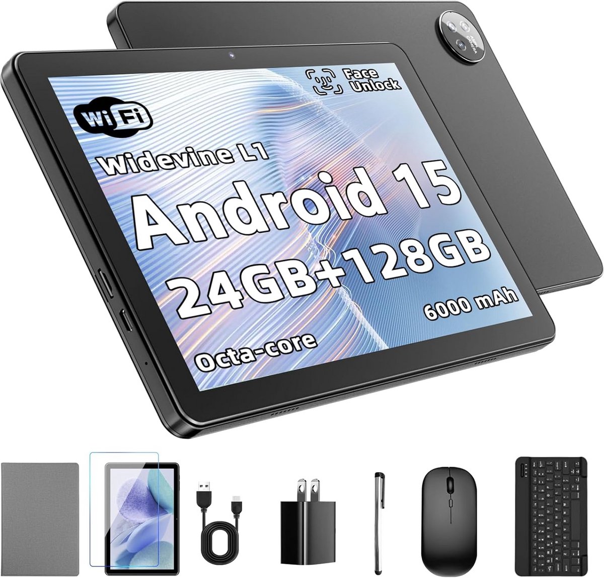 10 Inch Tablet 24GB RAM 128GB Opslag Android WiFi met Toetsenbord en Muis