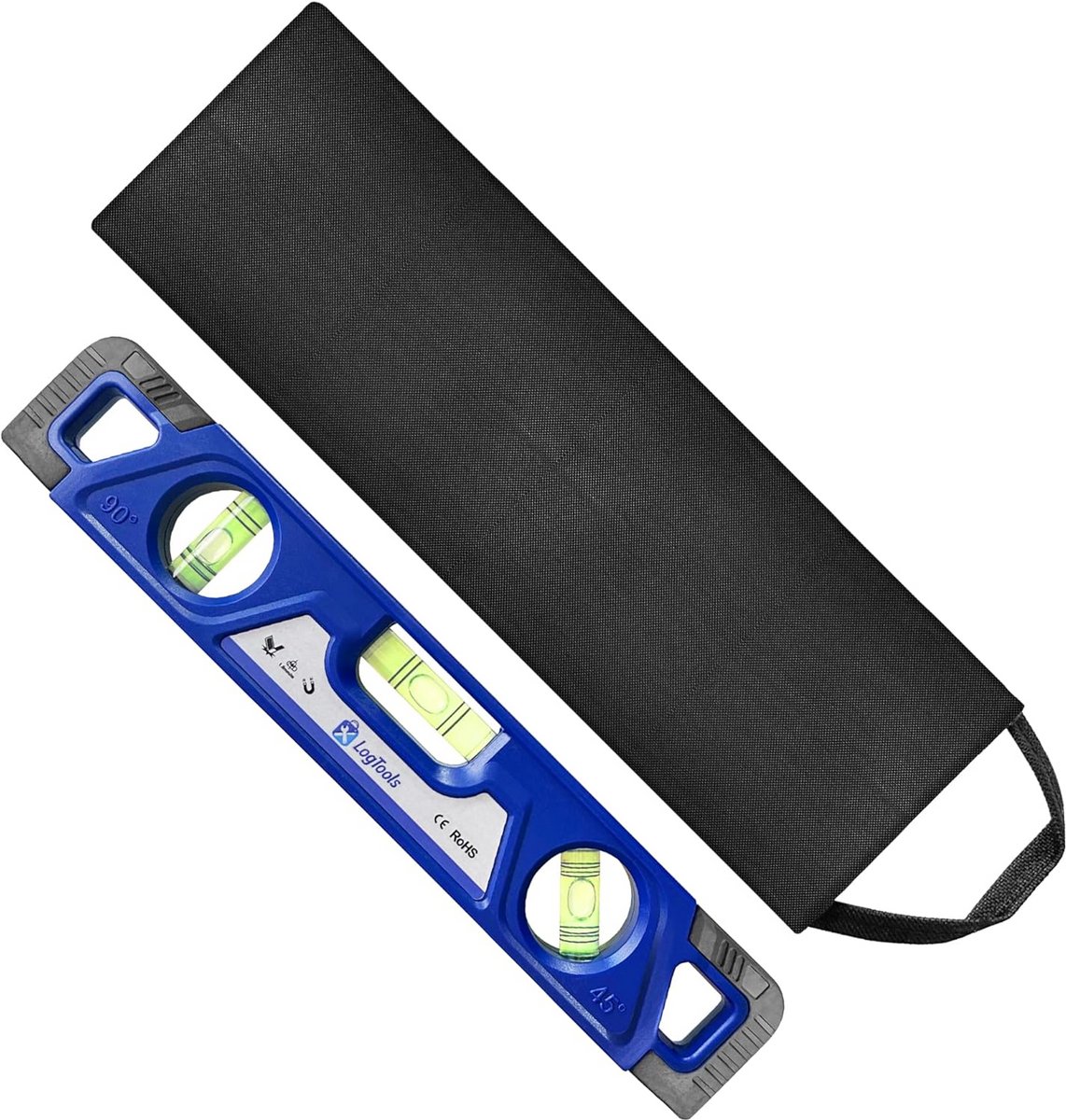 Magnetische waterpas 23 cm met 3 libellen en stevige nylon hoes voor klussen