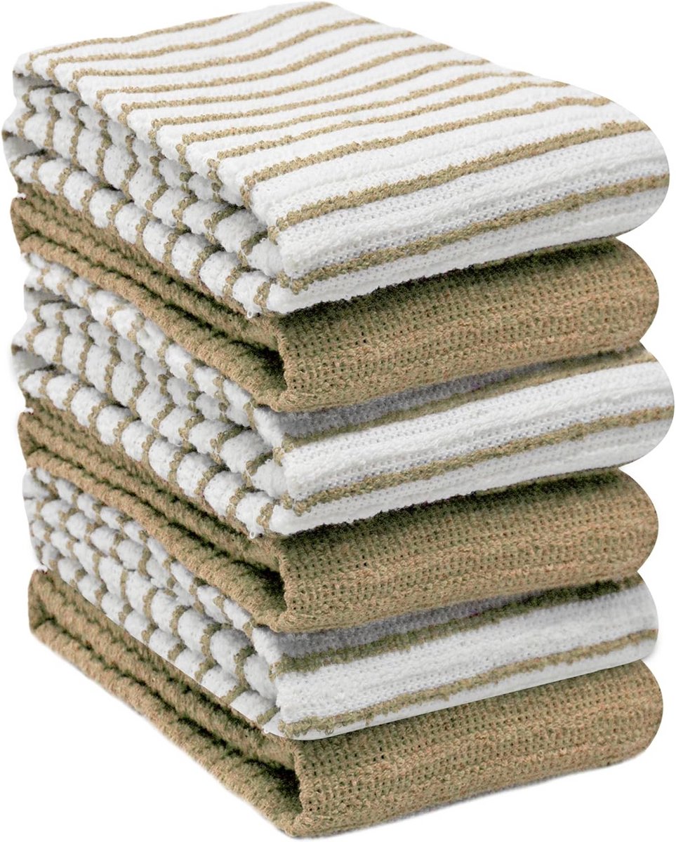 Set van 6 Katoenen Keukendoeken - 40x60 cm - Superzacht en Sneldrogend - Gestreept en Effen