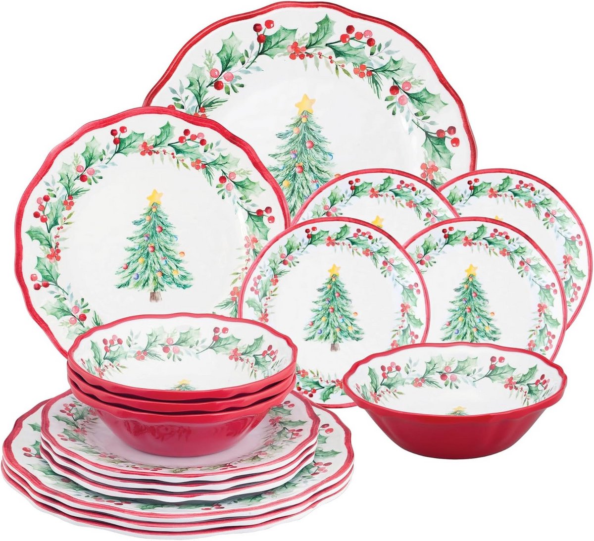 16-delige Melamine Servies Set voor 4 Personen - Breekvrij Binnen en Buiten