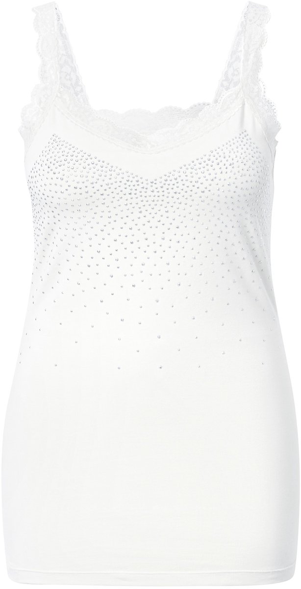 MIAMODA - Dames - Top mouwloze slim fit glittersteentjes kant - Vanille - Maat 50