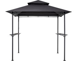 8 x 5 ft barbecueprieel voor buiten met dubbel dak, duurzaam stalen frame, zijplanken en haken, grilloverkapping voor terras, achtertuin, tuin of picknick