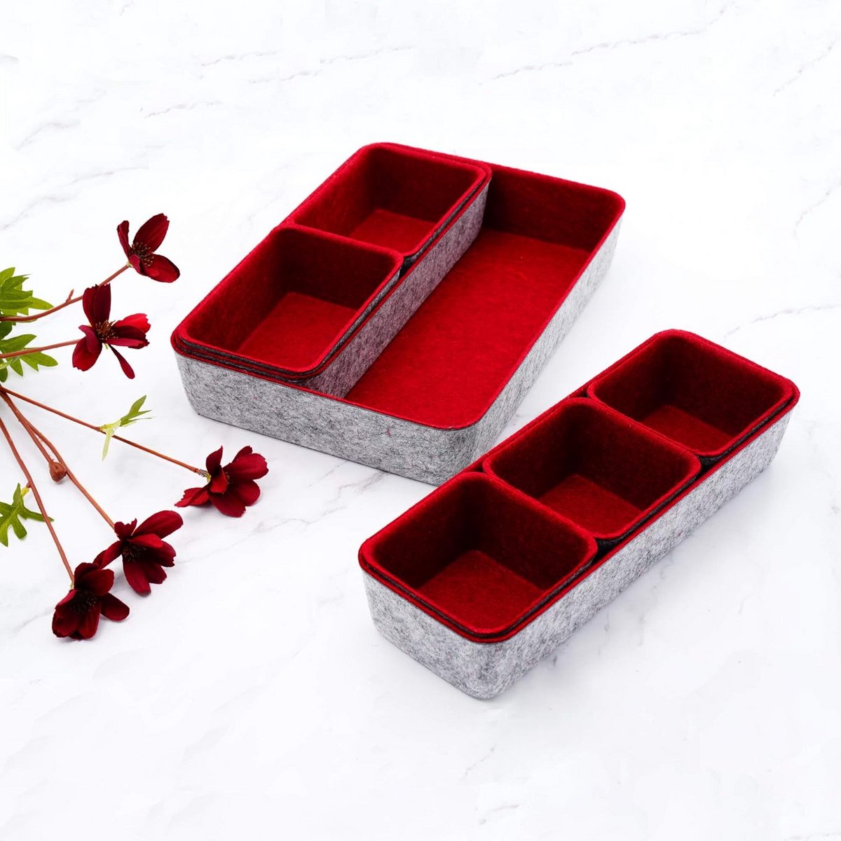 Lade Organizer Set 8-Delig - Kastanje Bruin Vilt Opbergsysteem voor Bureau en Lades