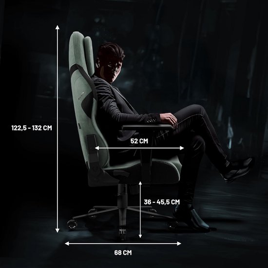 Ergonomische Gaming Stoel met Stoffen Bekleding, Luxe Kussen en Lendensteun - Zitting tot 140 kg — afbeelding 3