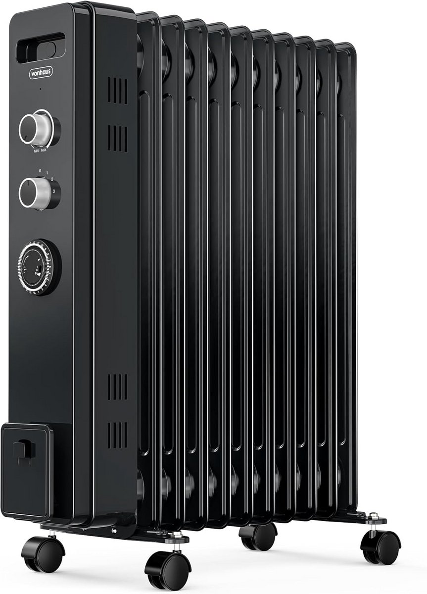 Oliebadradiator 2500W met Thermostaat en Timer - Draagbare Elektrische Bijverwarming voor Thuis of Kantoor