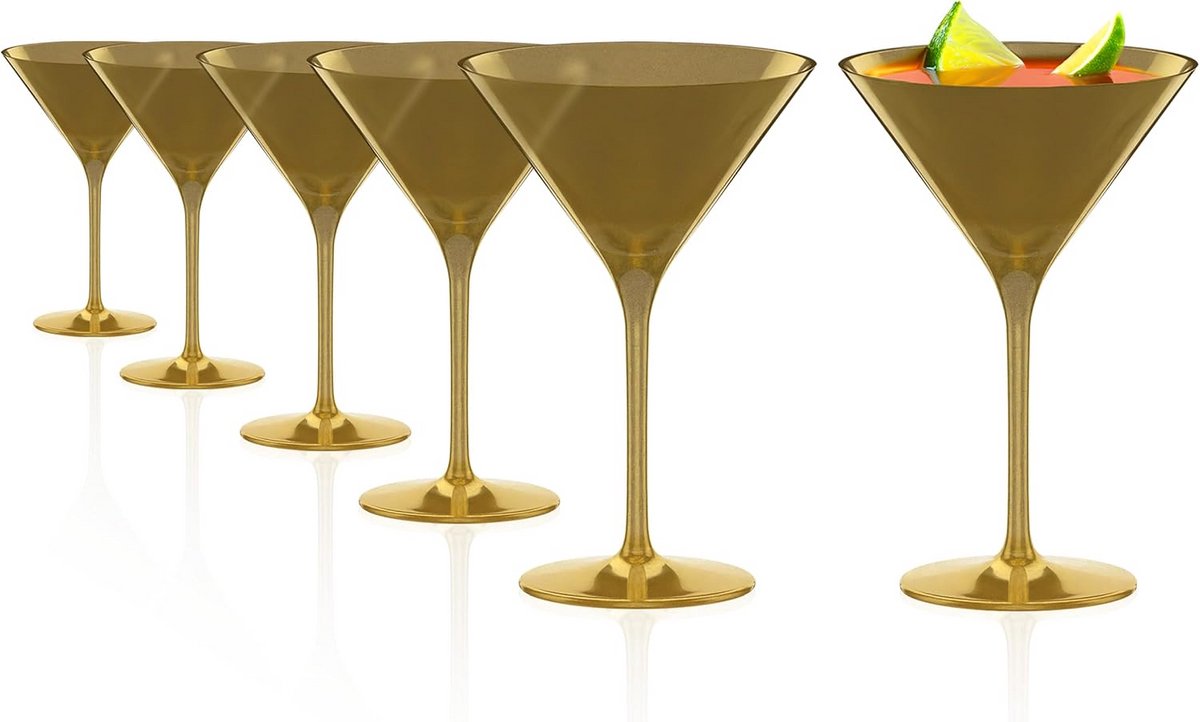 Set Cocktailglazen Goud 6 Stuks voor Martini & Manhattan – Kristalglas