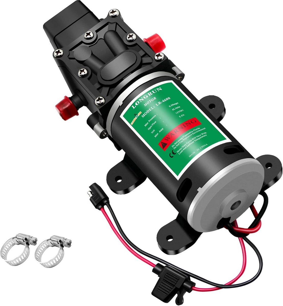 12V DC Zelfaanzuigende Hogedruk Waterpomp met Drukschakelaar voor Caravan, Camper en Boot - 6L/Min