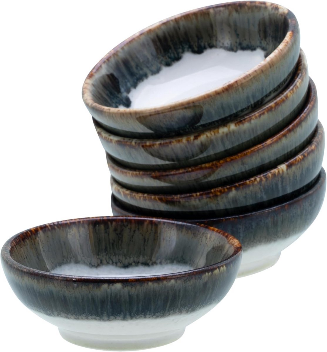 Set van 6 Sojaschalen Aardewerk - Handgemaakt Cascade Design - 65 ml