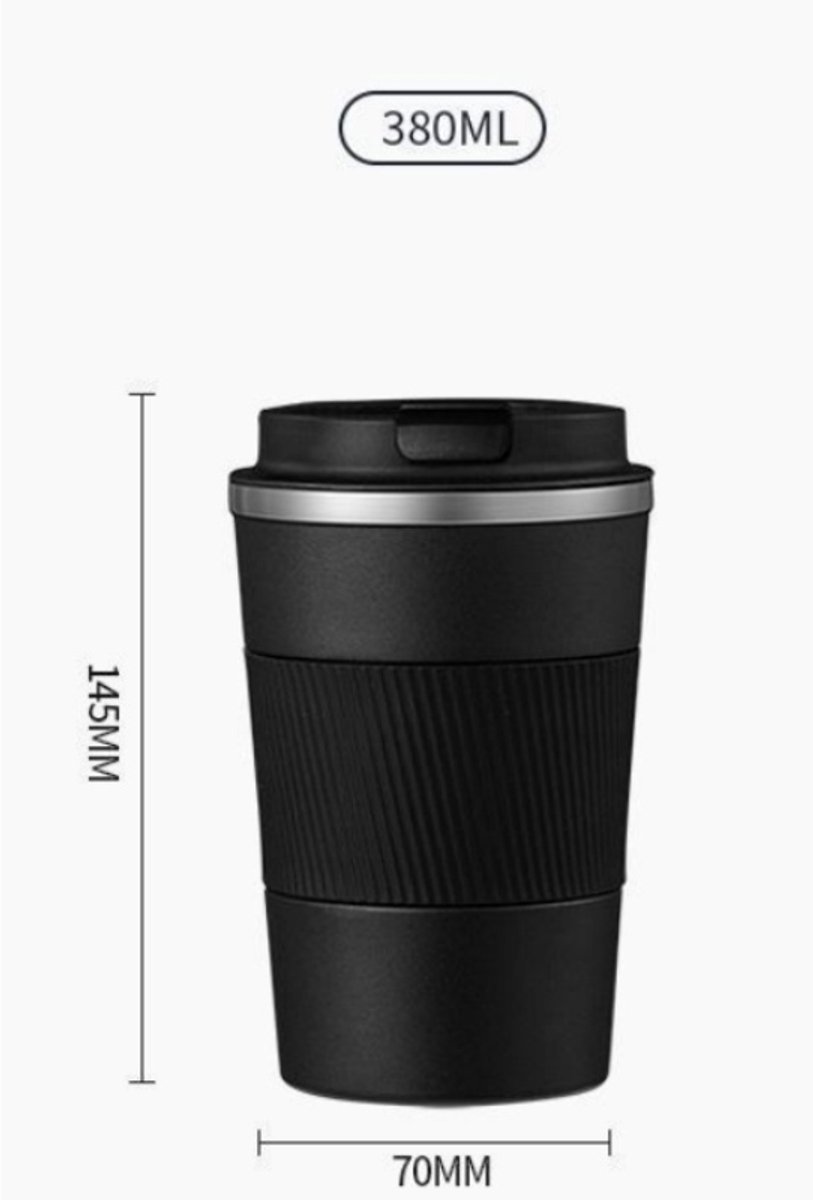 Koffiemok - Geïsoleerde mok - Campingmok - Warme en koude dranken - RVS-Siliconen hoes - Geschikt voor in de auto, op de camping en voor dagelijks gebruik - Zwart - 7*7*14,5 cm - 380 ml — cadeau in Cadeau-ideeën - foto 5