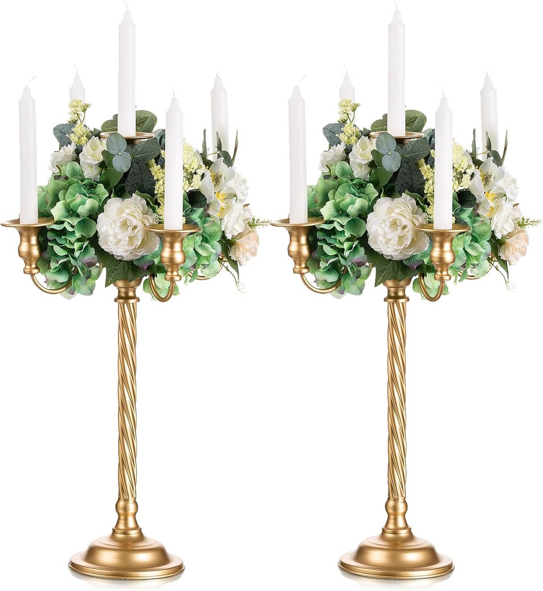 Lange gouden kandelaars voor tafeldecoratie, bruiloft en feestdagen