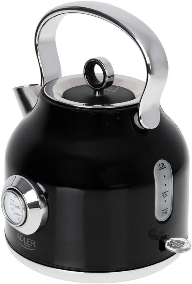 Elektrische Waterkoker met Thermometer, 1.7 Liter, Zwart