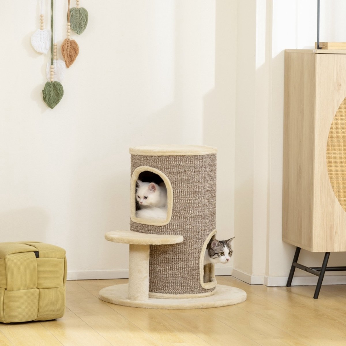 REDOM - Kattenkrabpaal - pluche - meerdere niveaus - 60B x 60T x 61H cm Beige+Brown