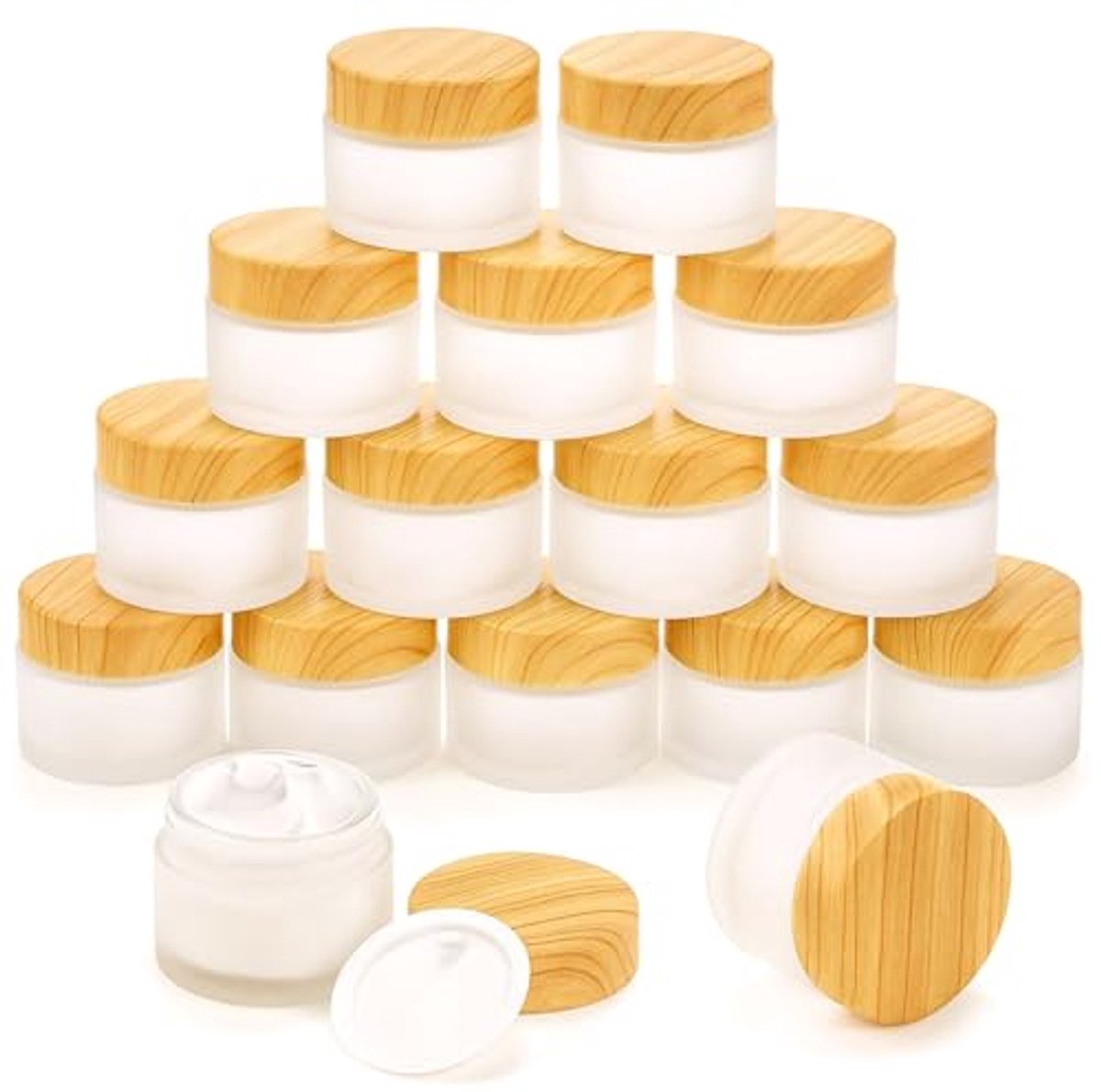 16 stuks glazen cosmetische potjes van 50 gram/50 ml, lege proefpotjes met plastic deksel,