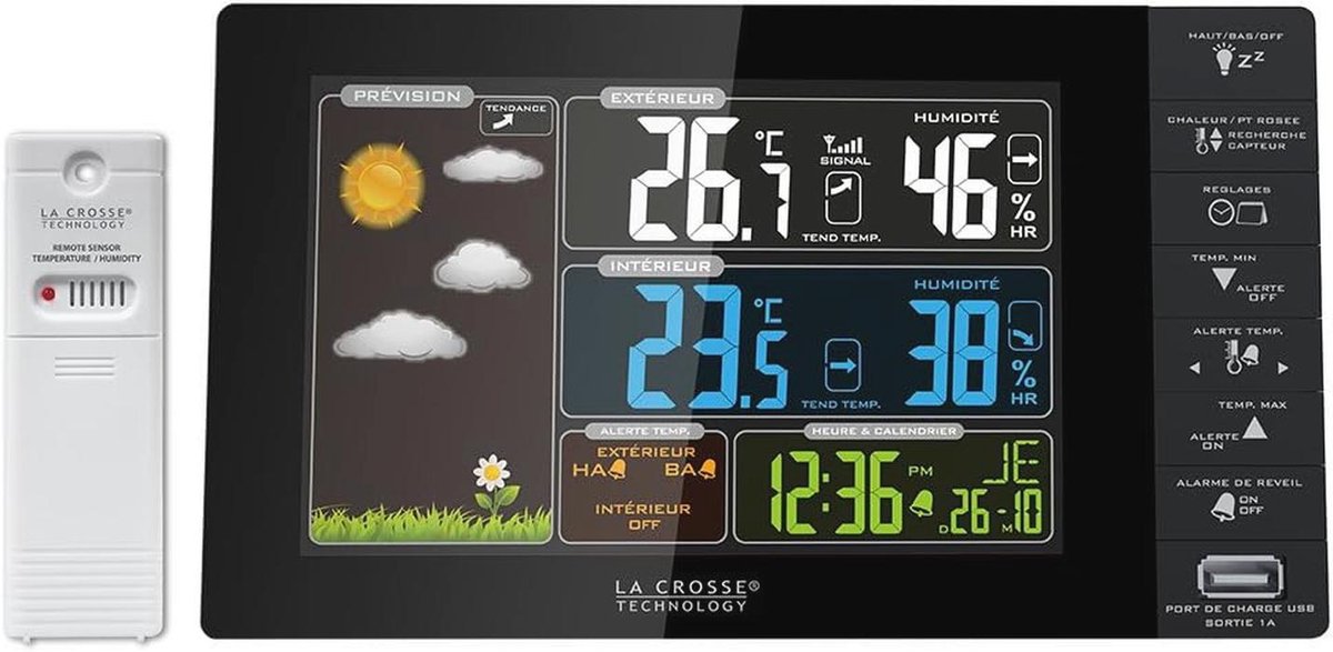 Weerstation met Kleurendisplay en Meerdere Functies - Binnen- en Buitentemperatuurmeting, Luchtvochtigheid en Weersvoorspelling