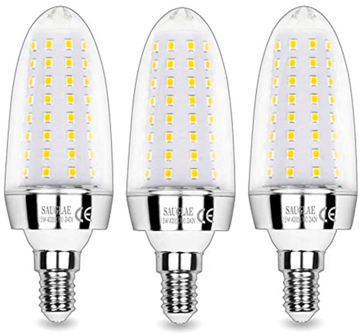 15W LED E14 lampen - 3 stuks, neutraal wit, 1700 lumen, energiezuinig