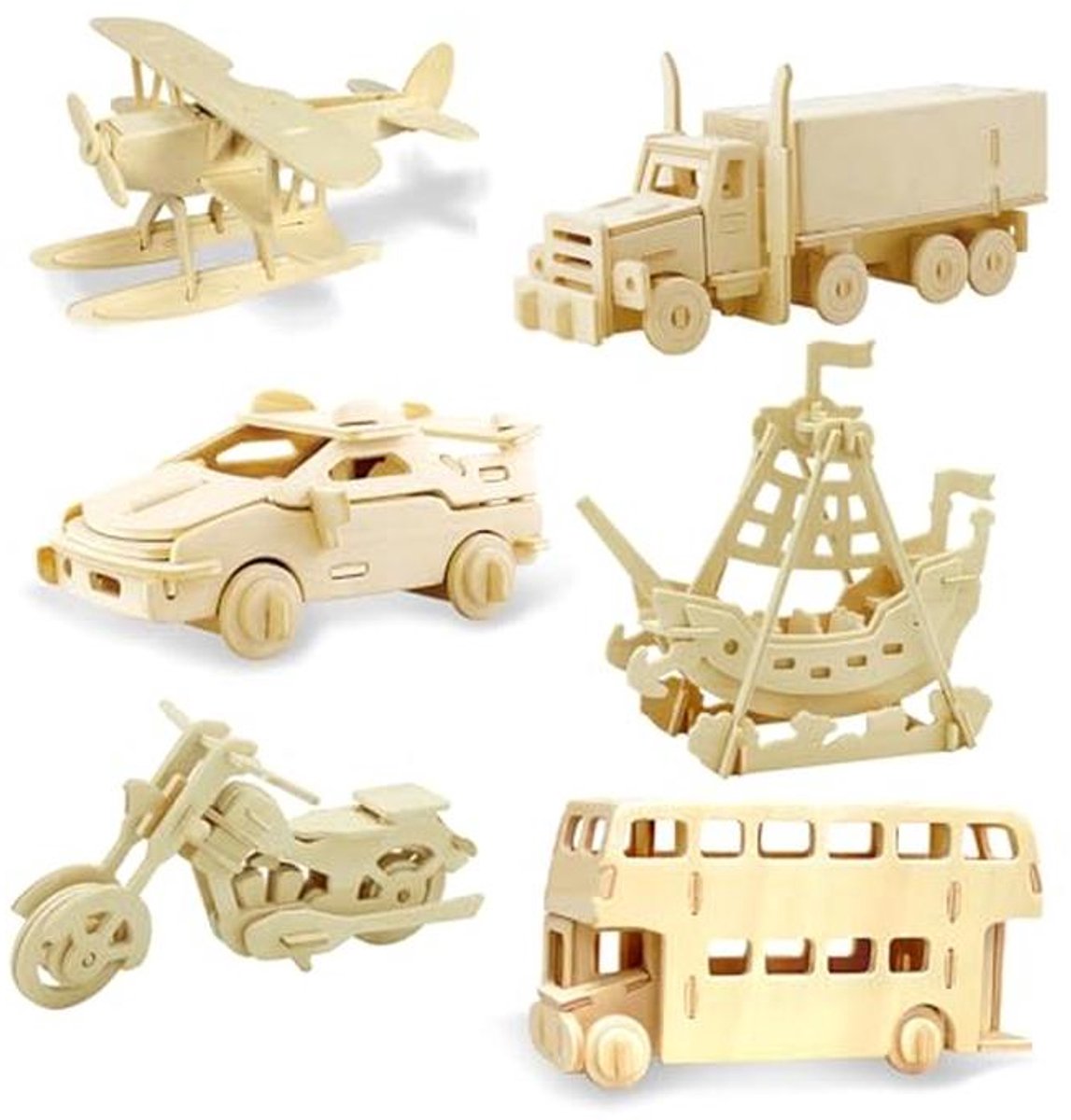 3D Houten Puzzels DIY Modelkits voor Kinderen - Dinosaurussen en Vliegtuigen, 6 Stuks