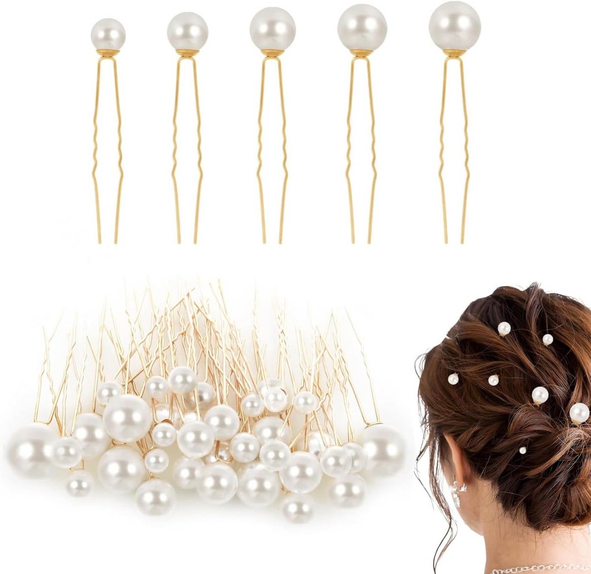 Set van 36 Parele Haarspeldjes Goud - Bruiloft & Feest Haaraccessoires voor Dames
