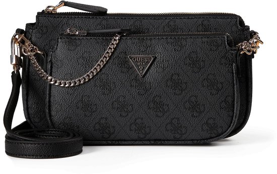 GUESS Sac à épaule bandoulière Noelle II Double Pouch Crossbody Bag Coal Logo Gris foncé