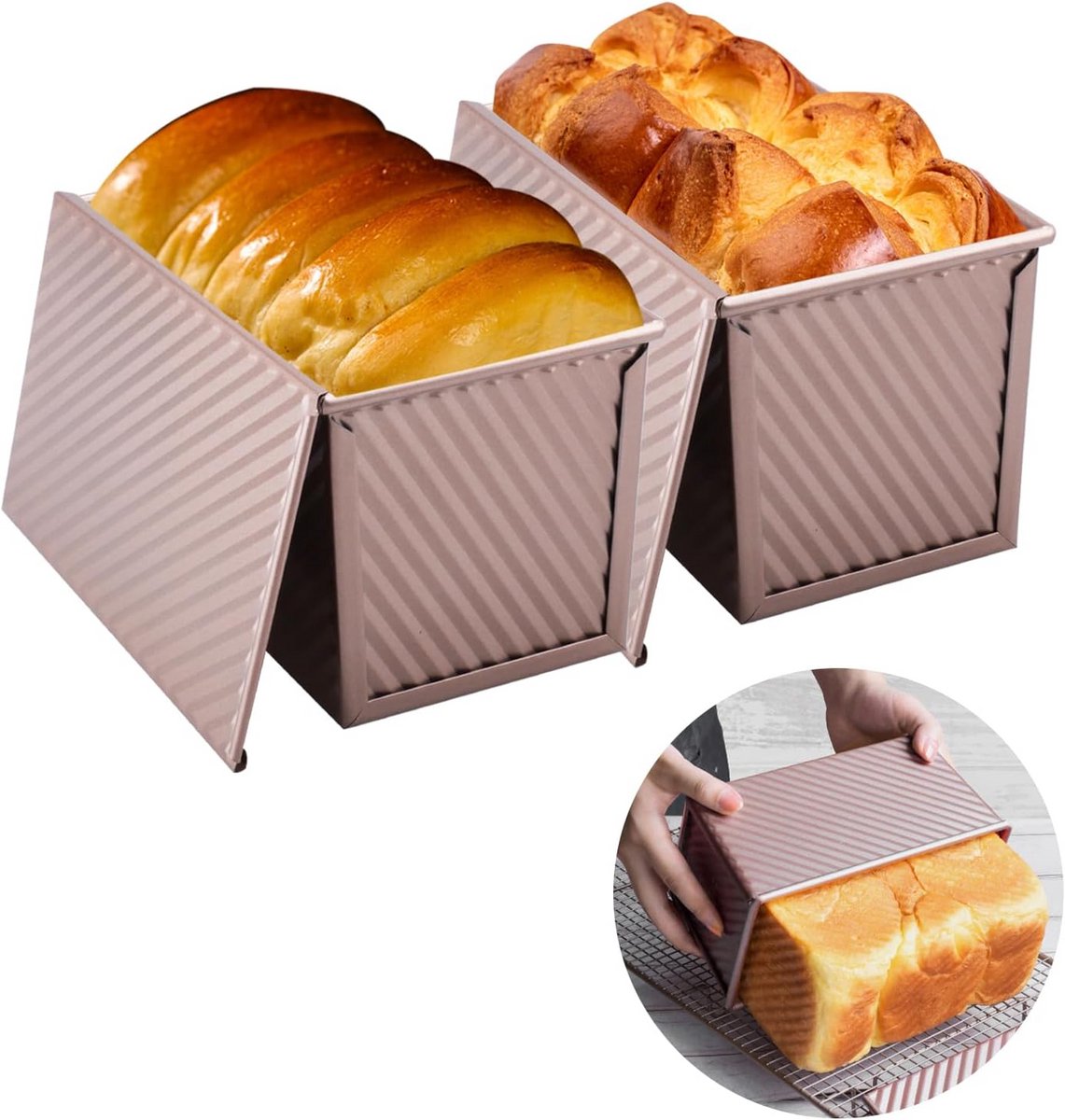 2 Stuks Broodblikken met Deksel voor Bakken, Koolstofstaal Non-Stick Toastbroodvorm