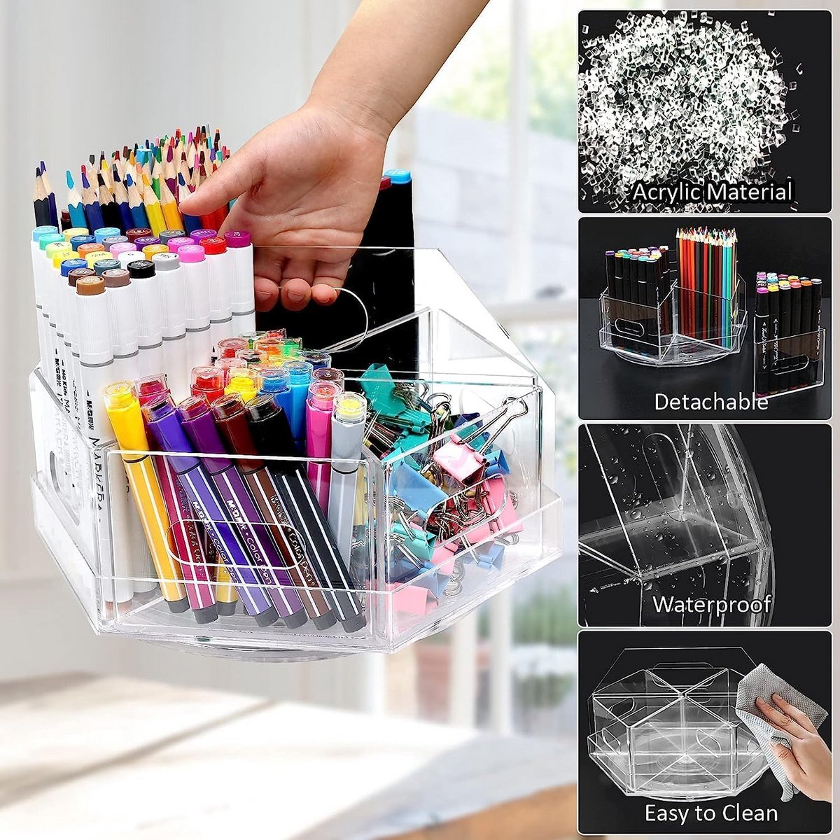 360° Draaibare Bureau Organizer voor Pennen, Markerstiften en Knutselspullen - 6 Vakken