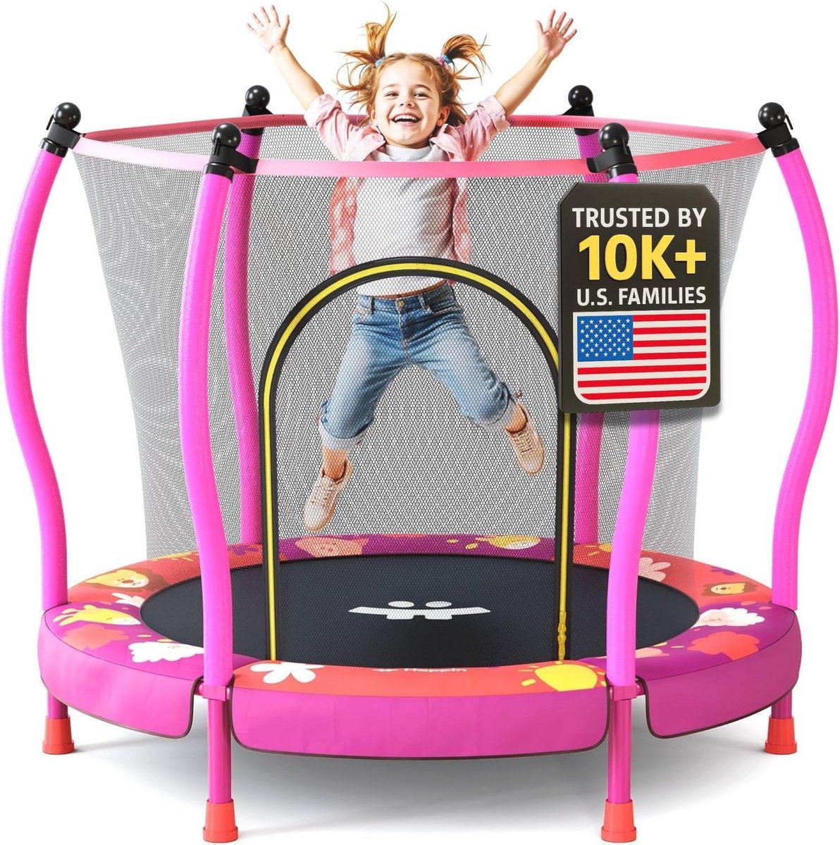 55 inch Mini Trampoline voor Kinderen - Ultra Veilige Indoor & Outdoor Speelset voor Leeftijd 1-6 Jaar - Trampoline met Veiligheidsnet en Basketbal