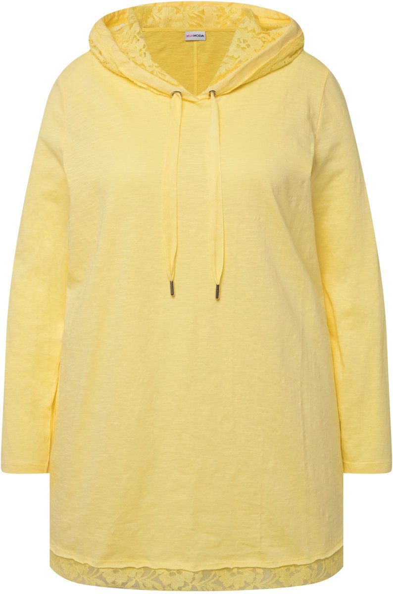 MIAMODA - Dames - Shirt met lange mouwen capuchon kanten details - Sorbet geel - Maat 46
