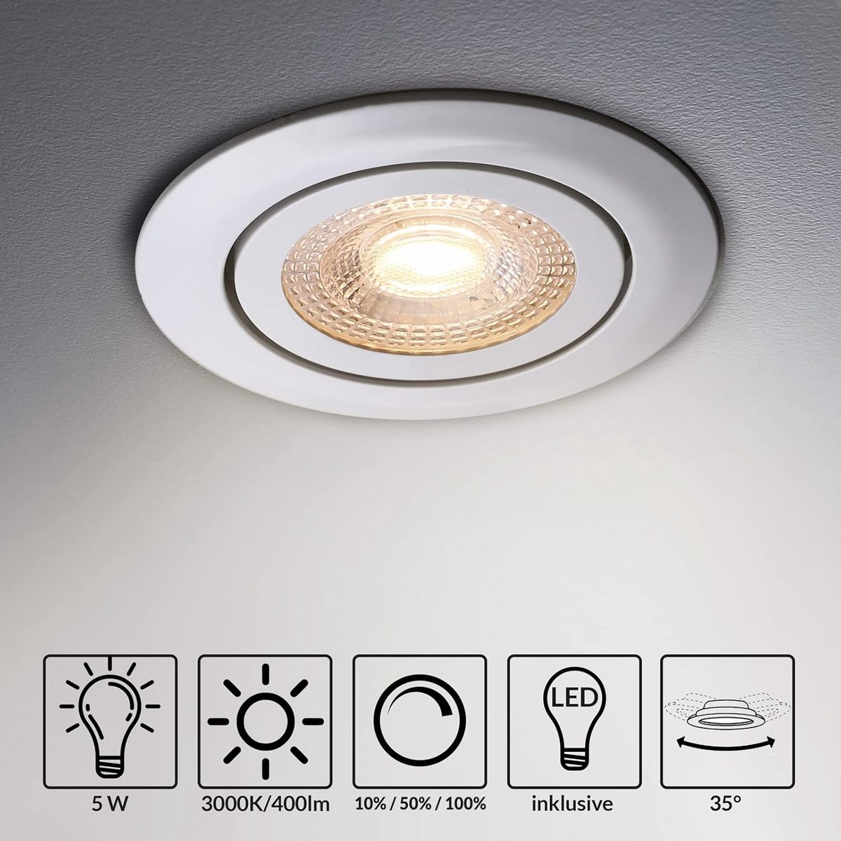 Dimbare LED Inbouwspots Set van 6 | Warmwit Licht 3000K | 68mm Draaibaar | Eenvoudige Mont