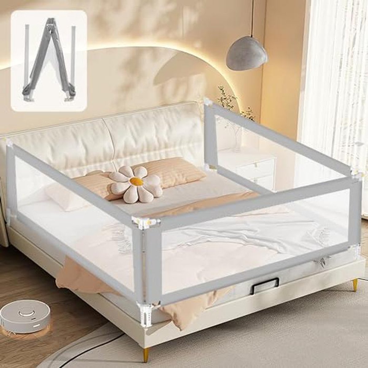 Opvouwbaar Bedhek met Valbescherming voor Kinderen - 150 cm en 200 cm, Ideaal voor Thuis en Op Reis