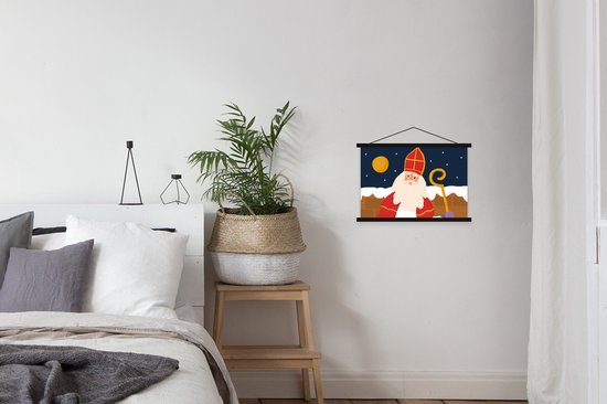 Porte-affiche avec affiche - Affiche scolaire - Sinterklaas - Décoration - Sint - 60x40 cm - Lattes noires